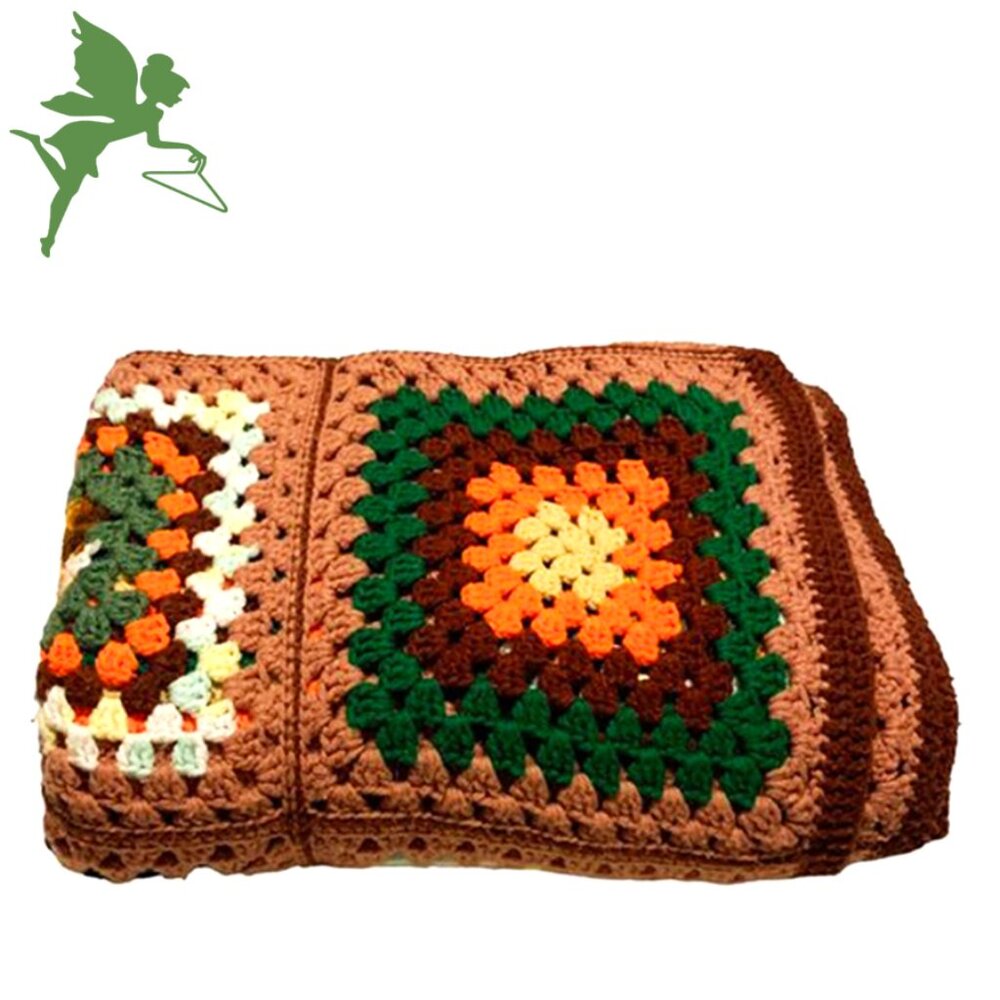 VINTAGE Handmade Granny Square Crochet Throw